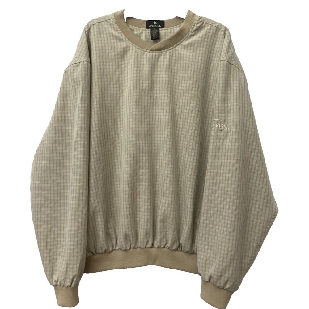 Antigua Golf Sweater Men's Size XL Plaid Beige Pockets Pullover SunTrust Logo